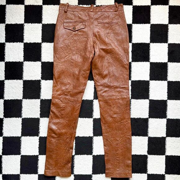 Zadig & Voltaire Prune Crinkle Leather Brown Pants M - Picture 2 of 8